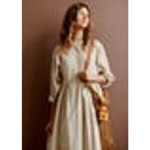 CARAMEL Girls Tan Beige Cotton Pin Stripe Yarrow Dress size 12 NWT